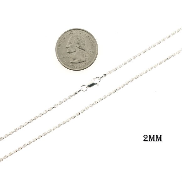 Real 925 SOLID Sterling Silver Diamond-Cut ROPE Chain  Real SOLID 925 Sterling Silver 2mm 22\